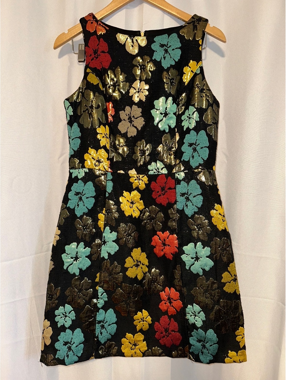 Maia Women's Black Floral Metallic Midi Dress Colorful Flower Pattern 8